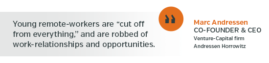 young remote-workers are “cut off from everything,” and are robbed of work-relationships and opportunities.